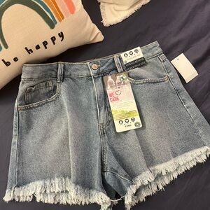 Brand New Denim Blue Jean Shorts with Frayed Hem